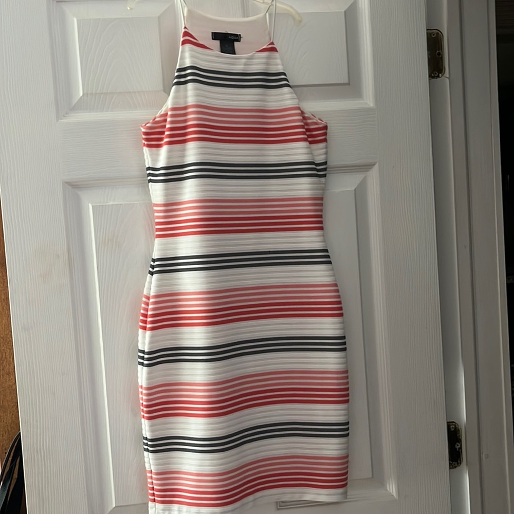 AQUA WOMEN DRESS WHITE-PINK & BLUE SIZE SMALL